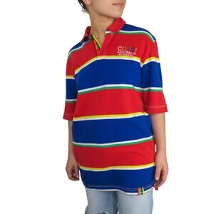 1990s Vintage COOGI Striped Colorful Polo Shirt Primary Colors XS